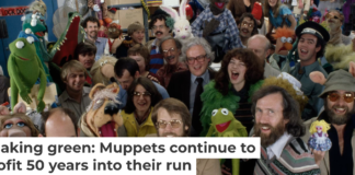 The artists and crew behind the ‘The Muppet Show,’ including Muppet creator Jim Henson, third from right in the front row, gather for the camera. Nancy Moran/Sygma via Getty Images